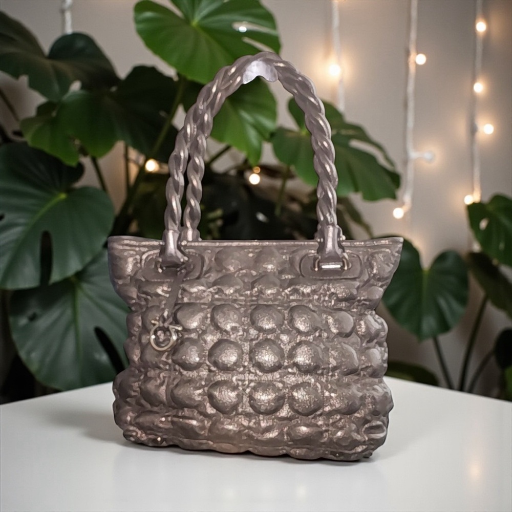 🩶Salvatore Ferragamo🩶Metallic Quilted Leather Handbag/EUC